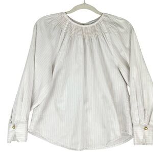 Tanya Taylor Ivory Striped Blouse Sz S Smocked Relaxed